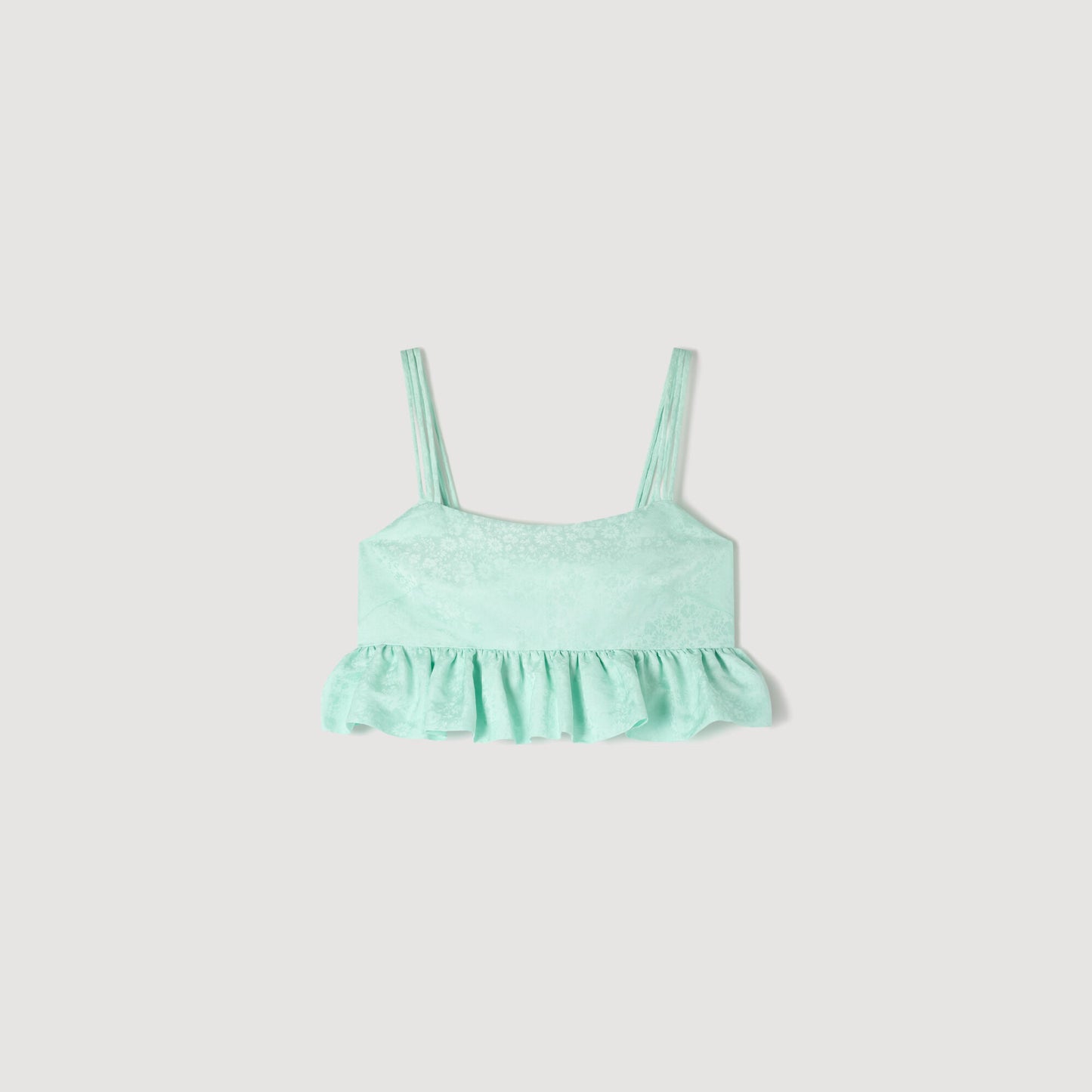Modie Floral Jacquard Ruffle Crop Top Light Green