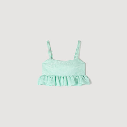 Modie Floral Jacquard Ruffle Crop Top Light Green