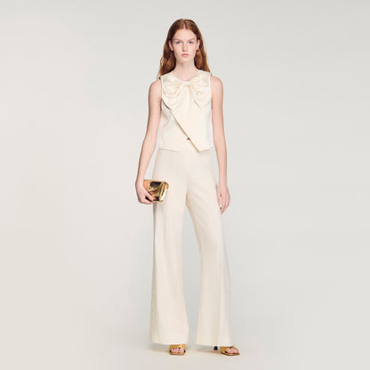 Neuilly Satin Bow Crop Top Ecru