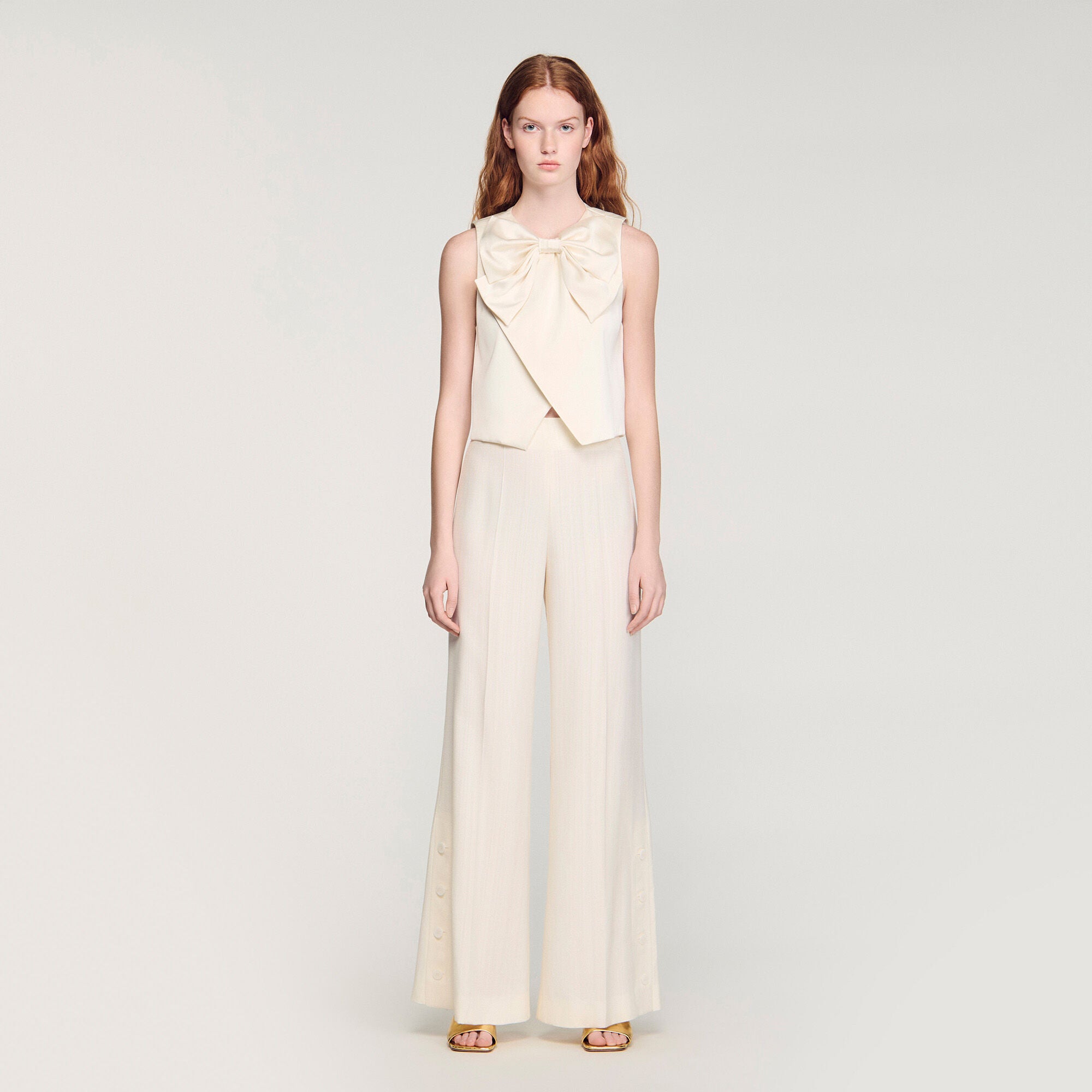 Neuilly Satin Bow Crop Top Ecru