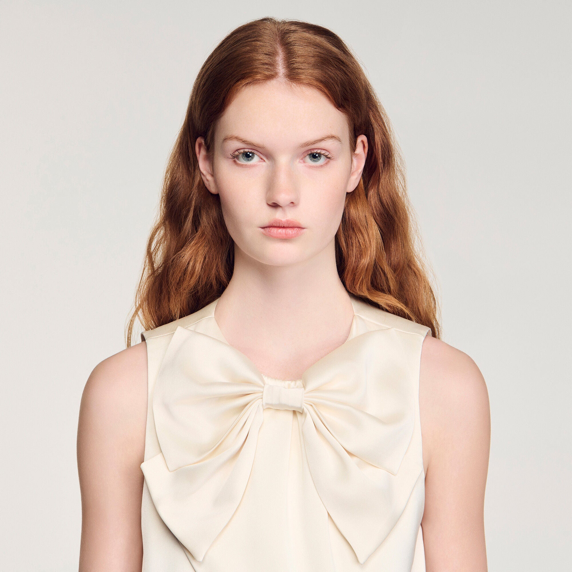 Neuilly Satin Bow Crop Top Ecru