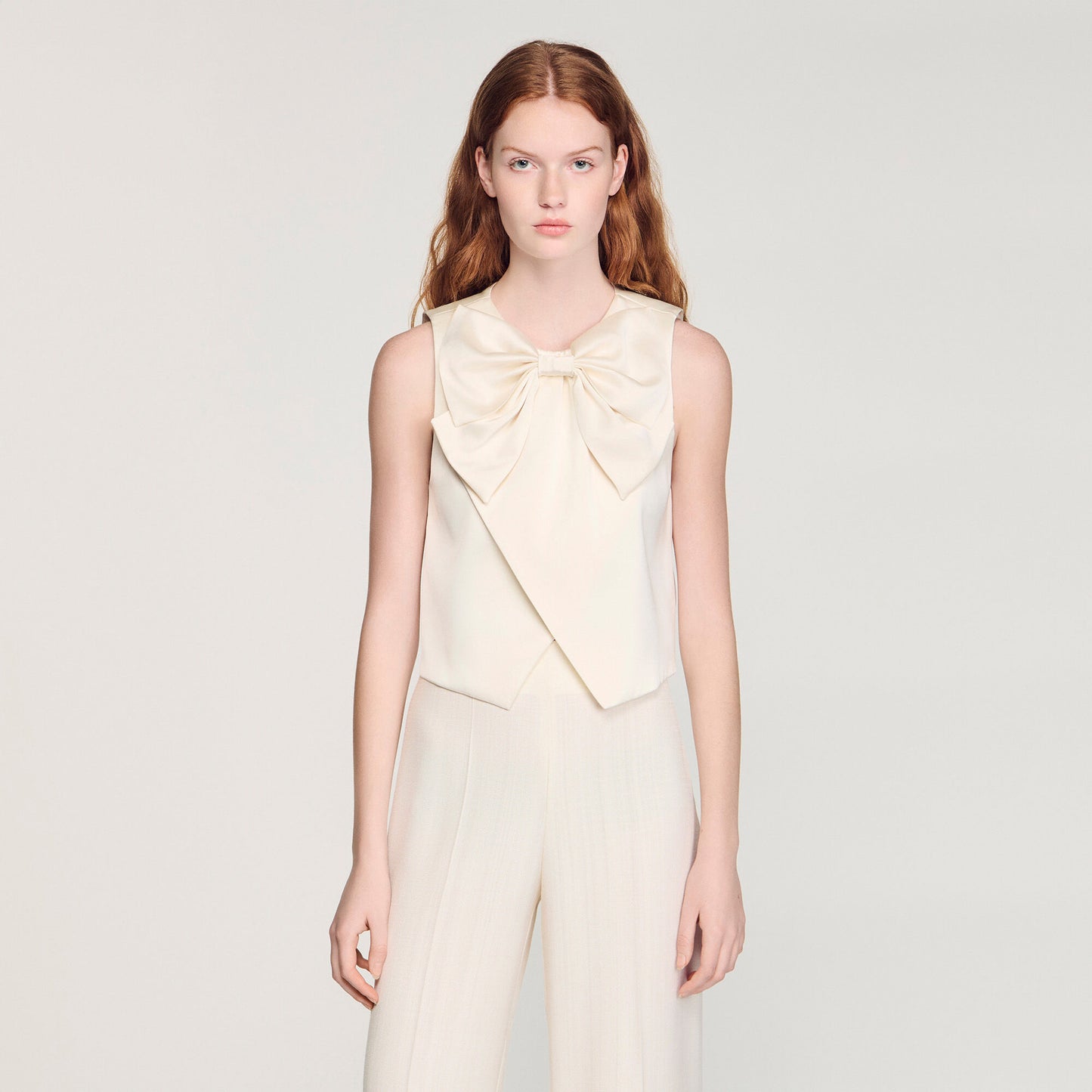 Neuilly Satin Bow Crop Top Ecru