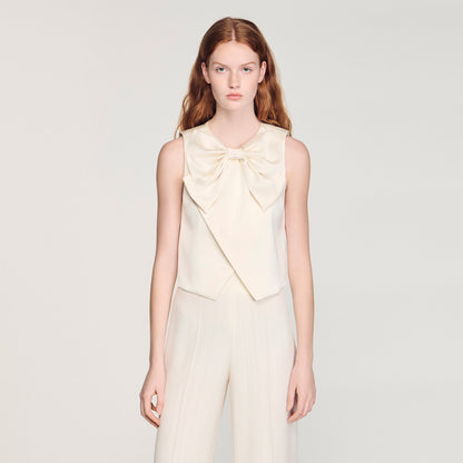 Neuilly Satin Bow Crop Top Ecru