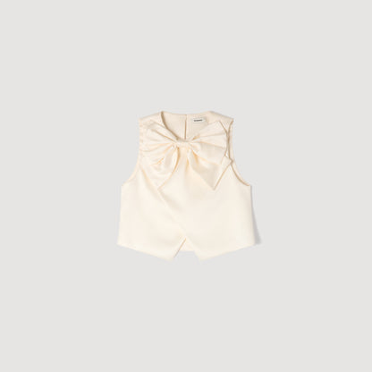 Neuilly Satin Bow Crop Top Ecru