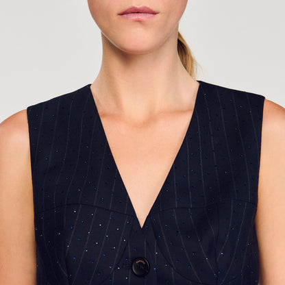 Pernelie Striped Rhinestone Jacket Navy Blue