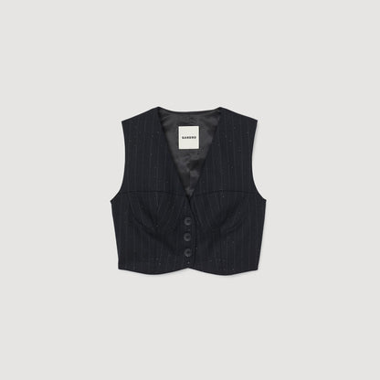 Pernelie Striped Rhinestone Jacket Navy Blue