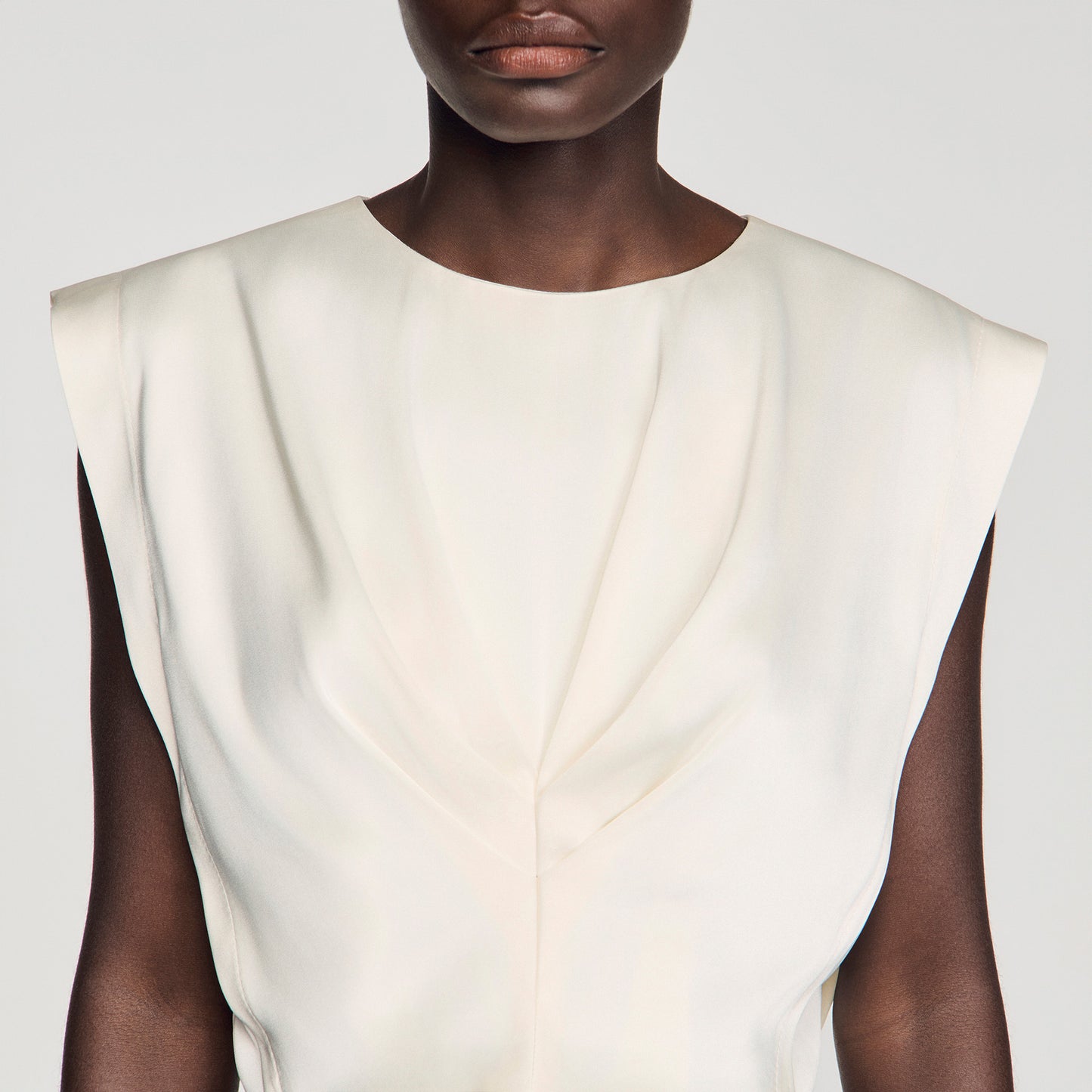Boulogne Pleated Satin Crop Top Ecru