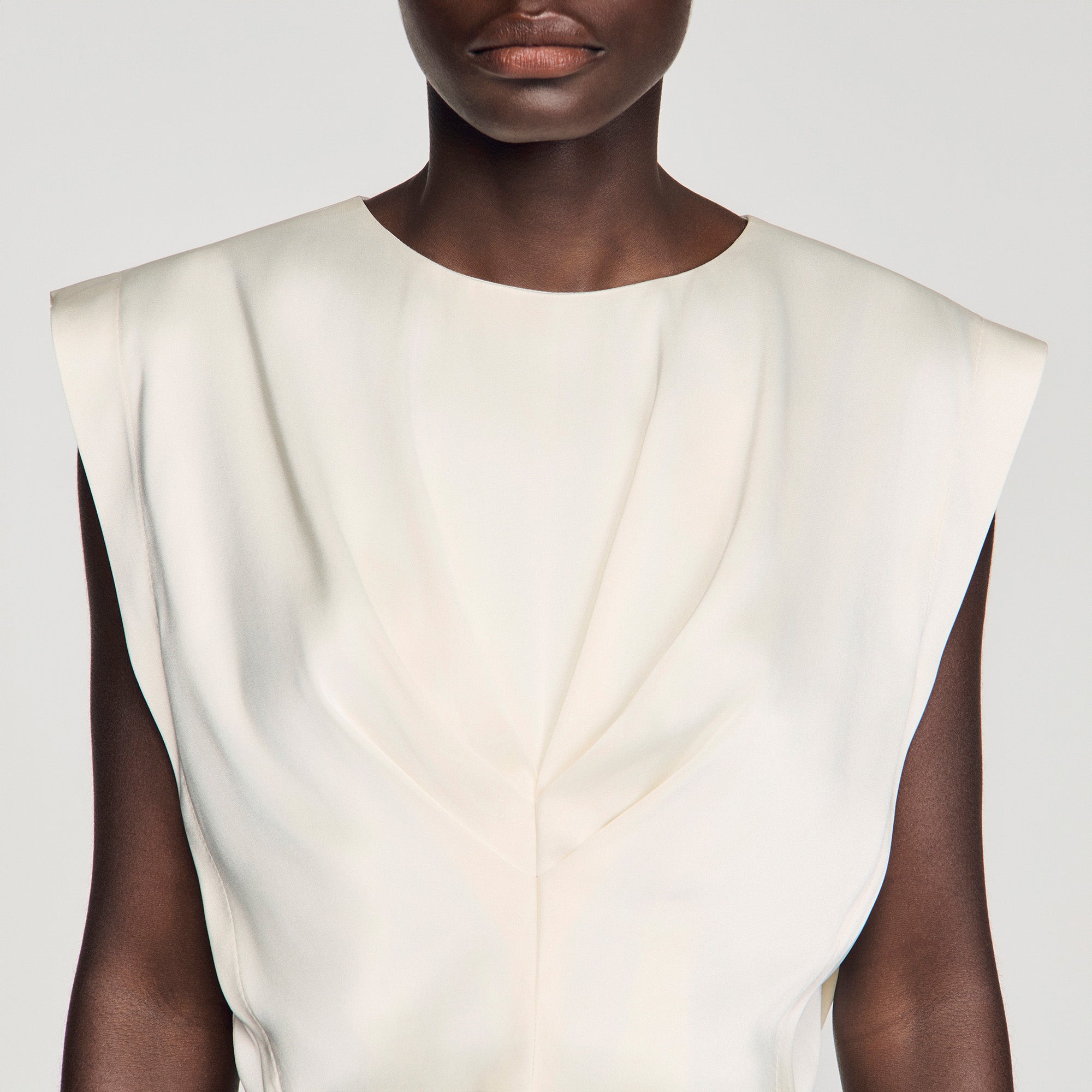 Boulogne Pleated Satin Crop Top Ecru