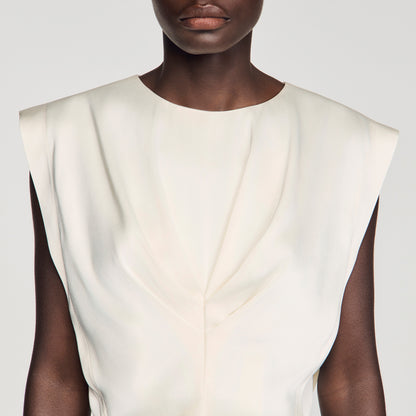 Boulogne Pleated Satin Crop Top Ecru