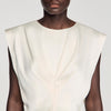 Boulogne Pleated Satin Crop Top Ecru