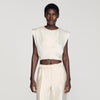 Boulogne Pleated Satin Crop Top Ecru