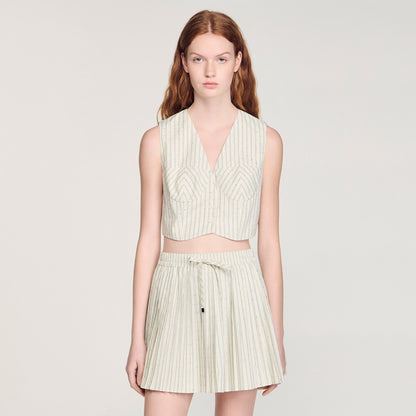 Capu Striped Rhinestone Crop Top Ecru