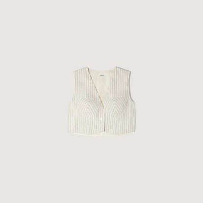 Capu Striped Rhinestone Crop Top Ecru