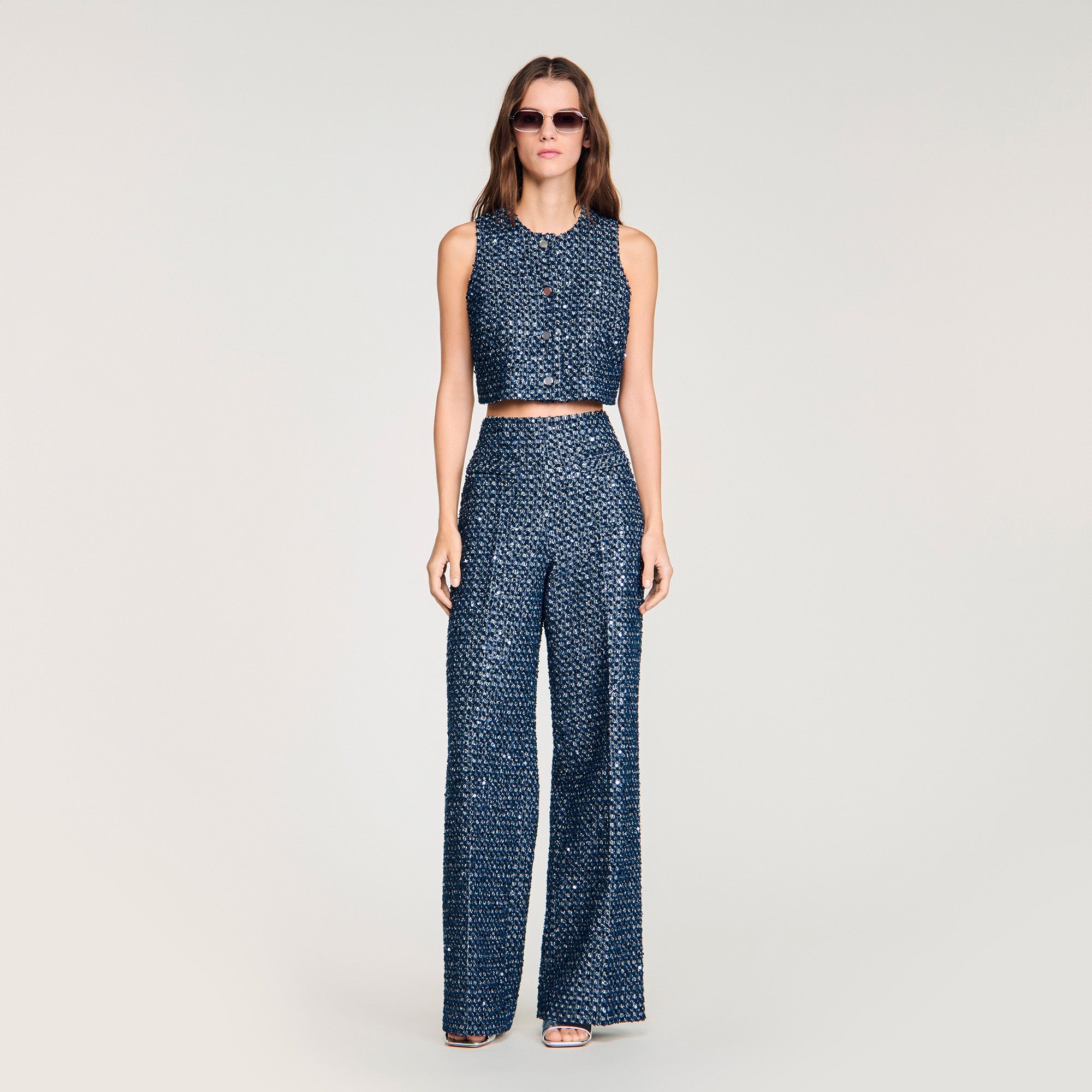 Bellamy Sequin Crop Top Navy Blue