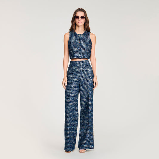 Bellamy Sequin Crop Top Navy Blue