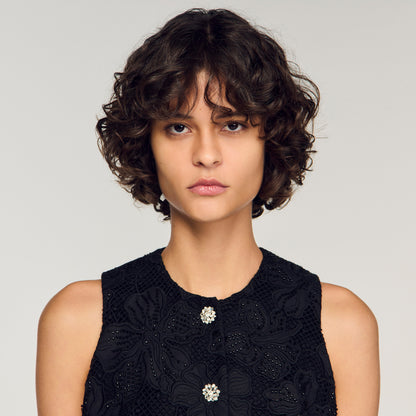 Embroidered Guipure Crop Top Black