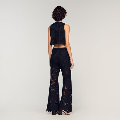 Embroidered Guipure Crop Top Black