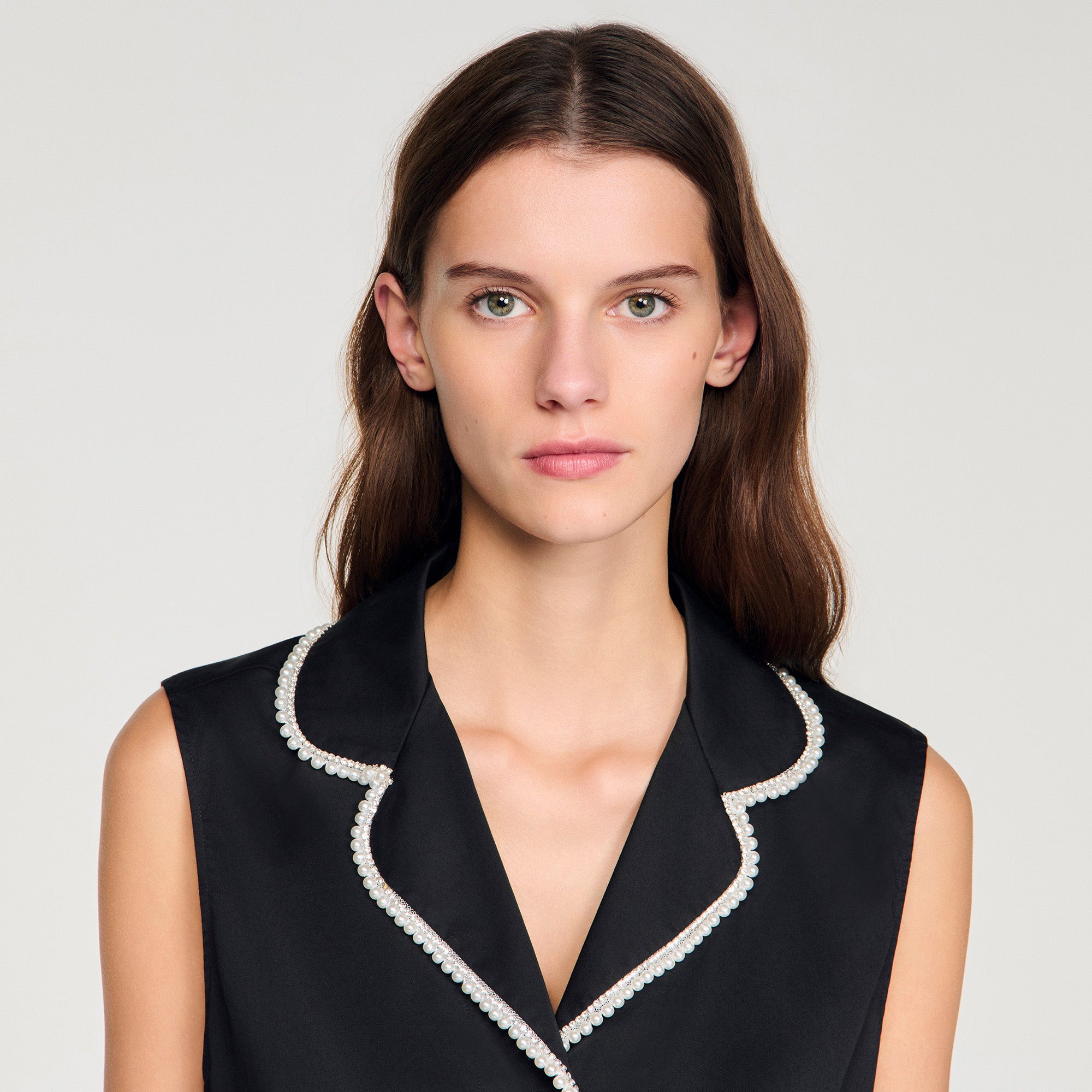 Aka Beaded Collar Top BLACK