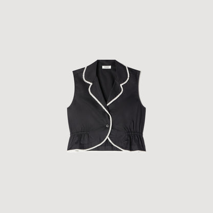 Aka Beaded Collar Top BLACK
