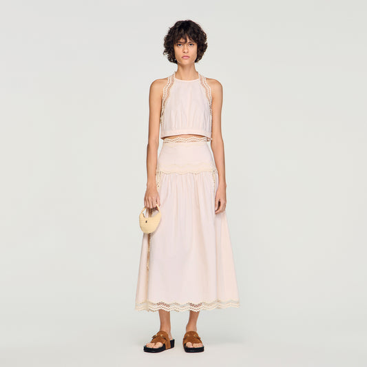 Bruna Cotton Crop Top With Lace Trim Light Pink