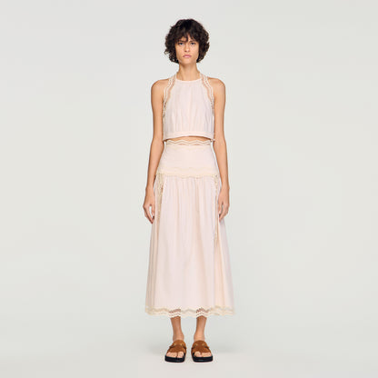 Bruna Cotton Crop Top With Lace Trim Light Pink