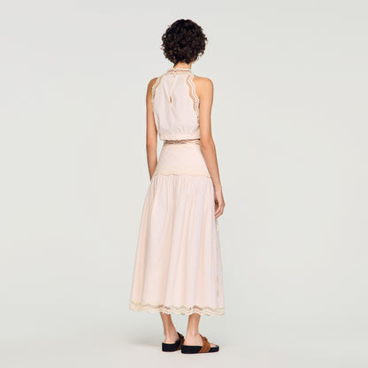 Bruna Cotton Crop Top With Lace Trim Light Pink