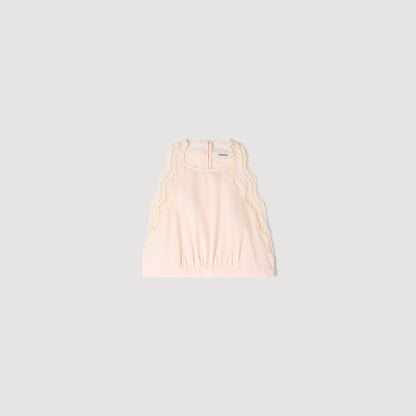 Bruna Cotton Crop Top With Lace Trim Light Pink