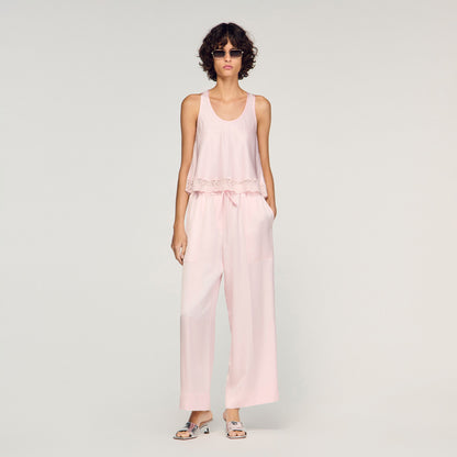 Nathalia Satin Top With Lace Light Pink