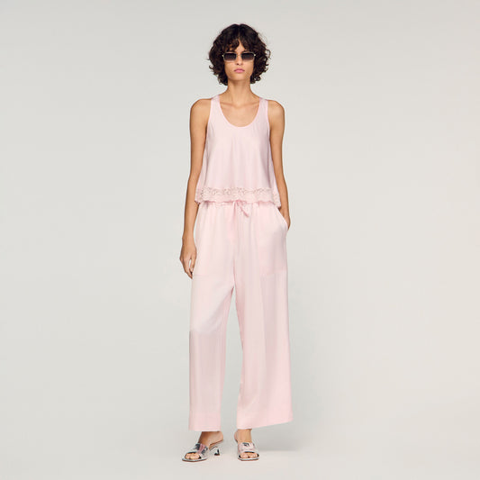 Nathalia Satin Top With Lace Light Pink