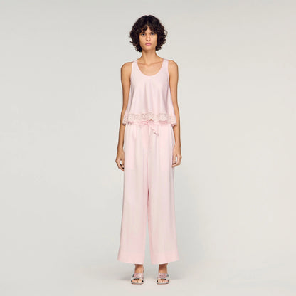 Nathalia Satin Top With Lace Light Pink