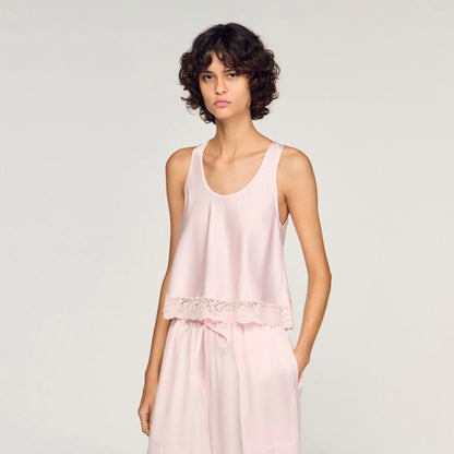 Nathalia Satin Top With Lace Light Pink
