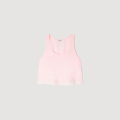 Nathalia Satin Top With Lace Light Pink