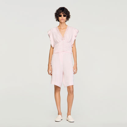 Danna Floral Jacquard Crop Top Pink