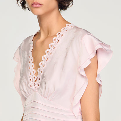 Danna Floral Jacquard Crop Top Pink