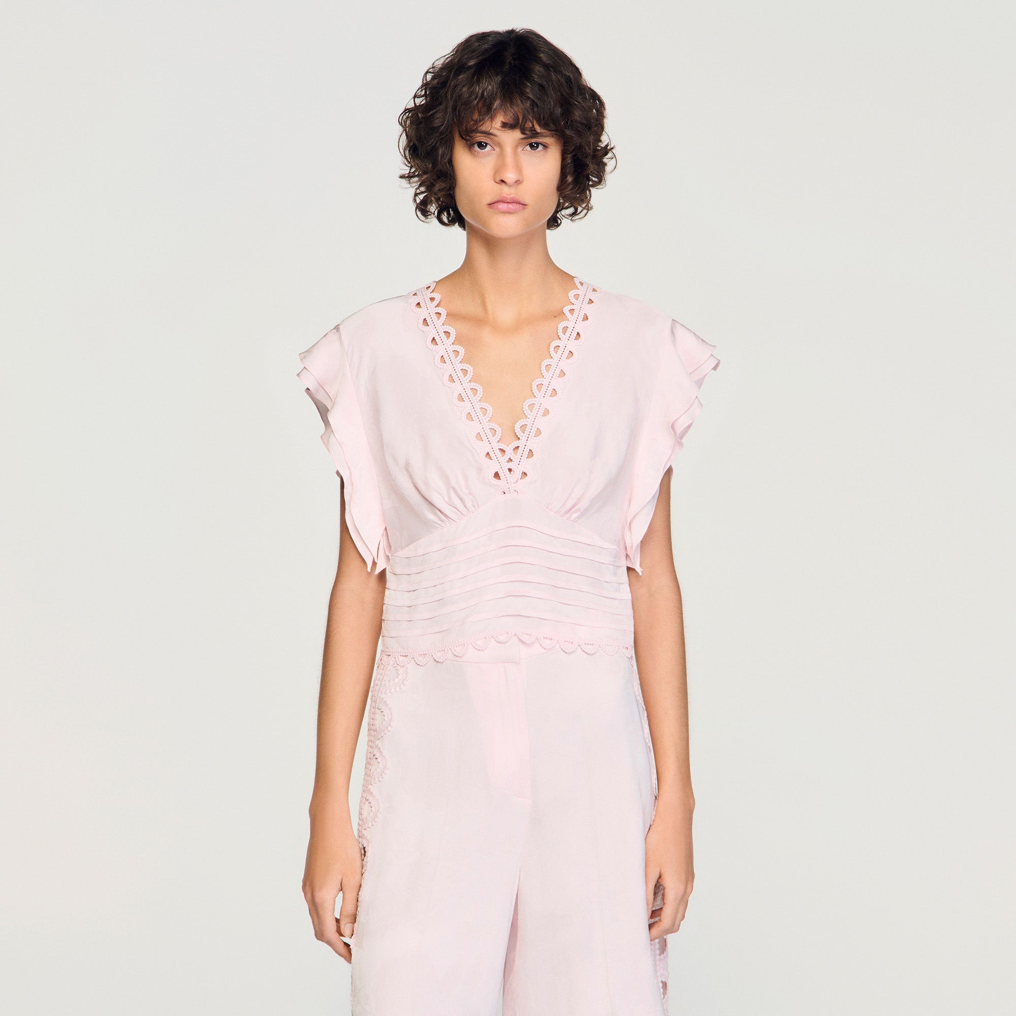 Danna Floral Jacquard Crop Top Pink