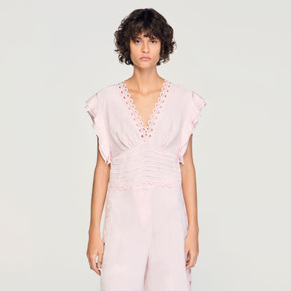 Danna Floral Jacquard Crop Top Pink
