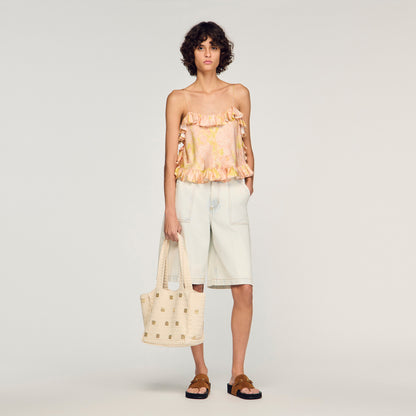 Provencal Flower Print Crop Top Pink / Green