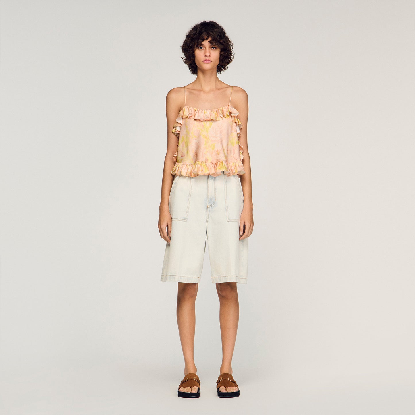 Provencal Flower Print Crop Top Pink / Green