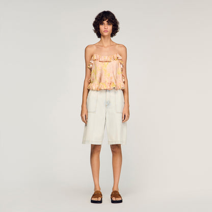 Provencal Flower Print Crop Top Pink / Green