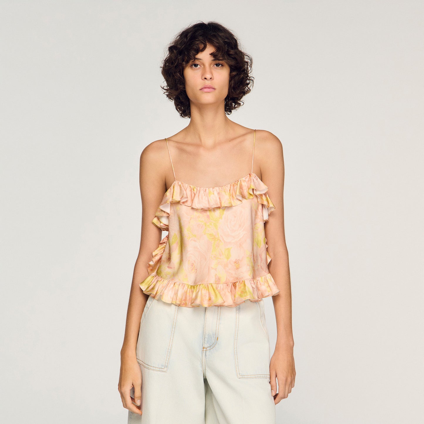 Provencal Flower Print Crop Top Pink / Green