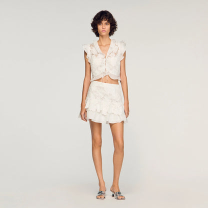 Nayana Guipure Lace Crop Top White