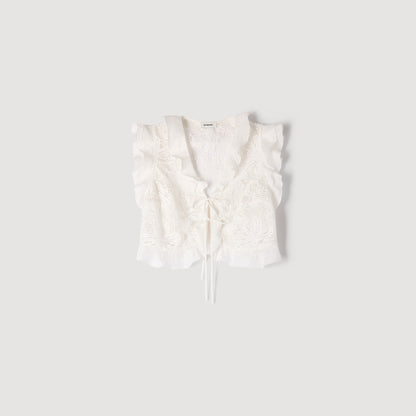 Guipure Lace Crop Top White