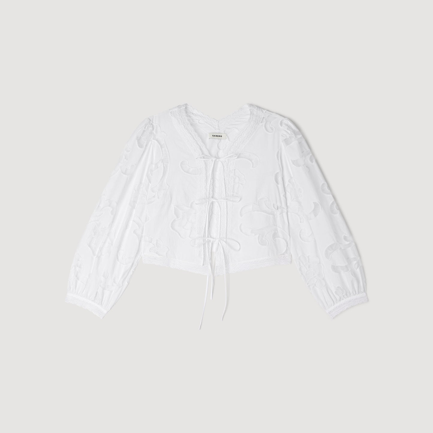 Luana Floral Openwork Crop Top Ecru