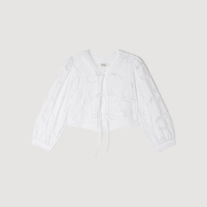 Luana Floral Openwork Crop Top Ecru