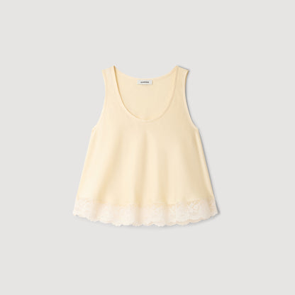 Nathalia Satin Top With Lace Trim Light Yellow