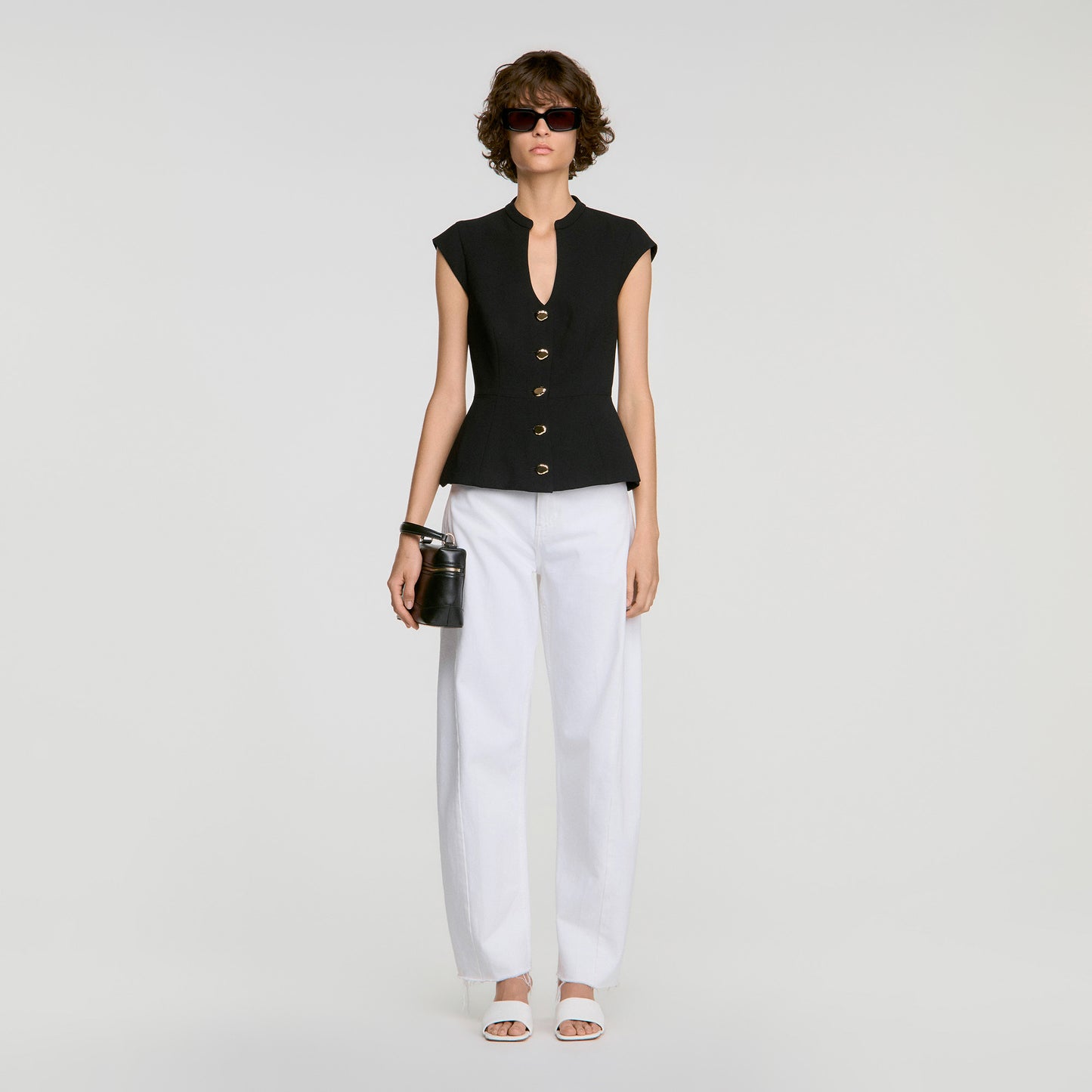 Britty Buttoned peplum top Black