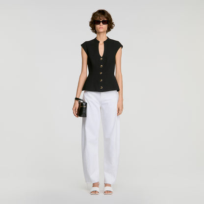 Britty Buttoned peplum top Black