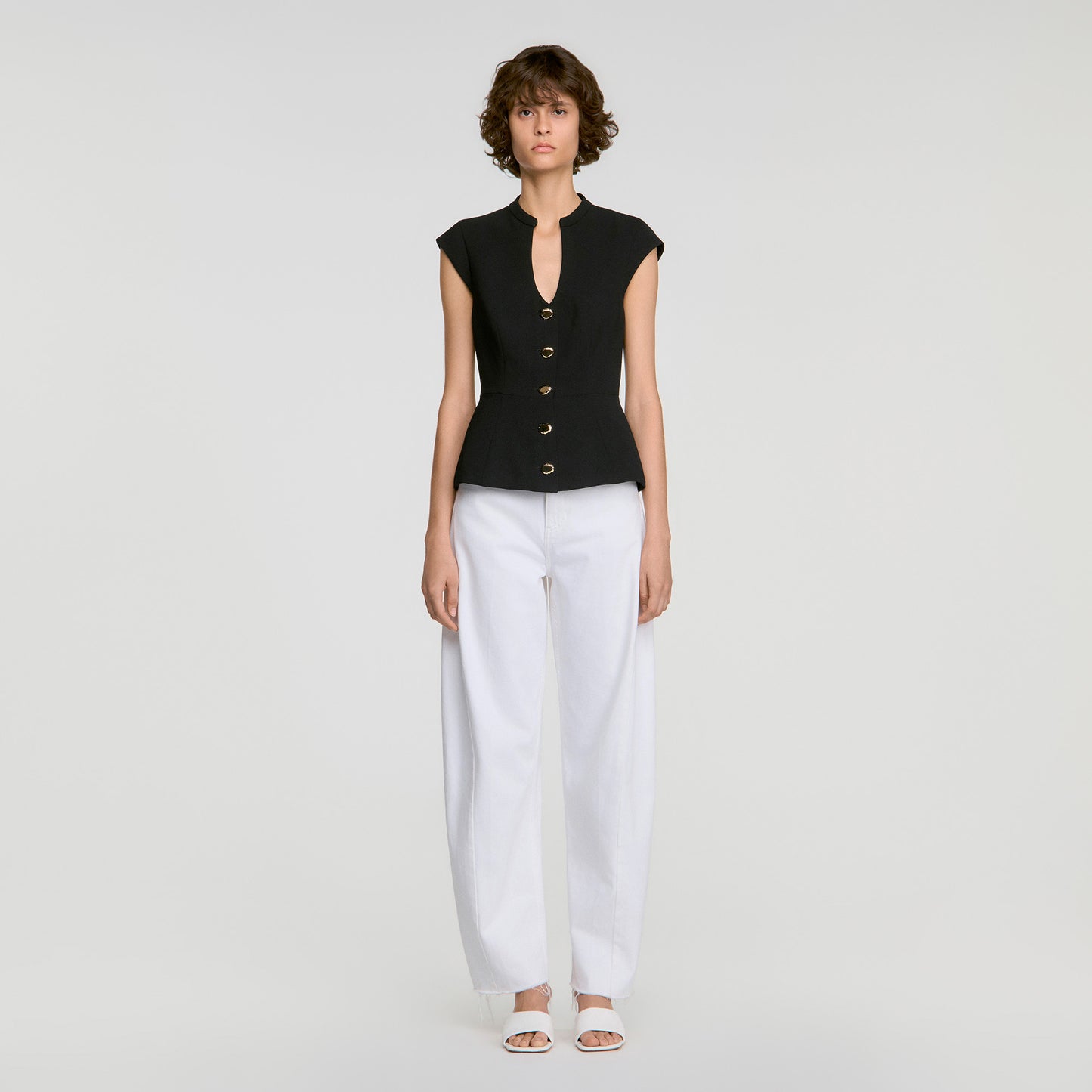 Britty Buttoned peplum top Black