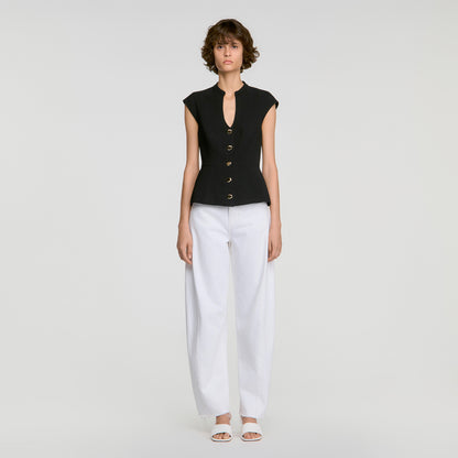 Britty Buttoned peplum top Black