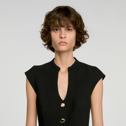 Britty Buttoned peplum top Black